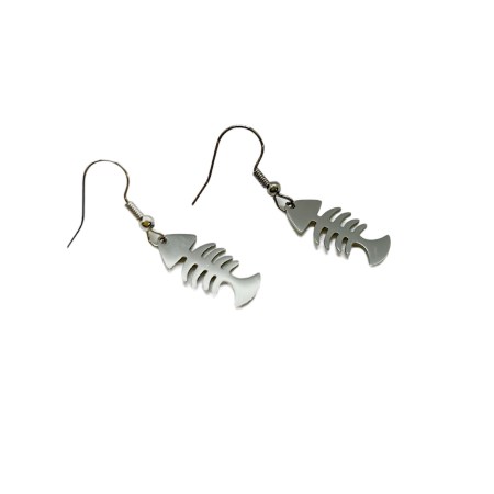 earrings steel silver fish bone1